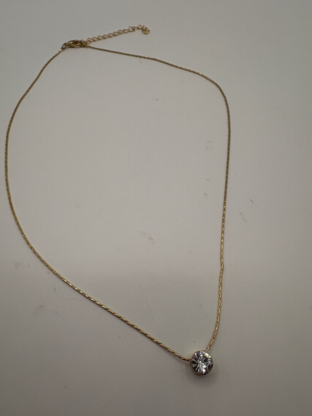 Gold Necklace Faux Solitaire Pendant - Women Jewelry 15-17” - Picture 3 of 4